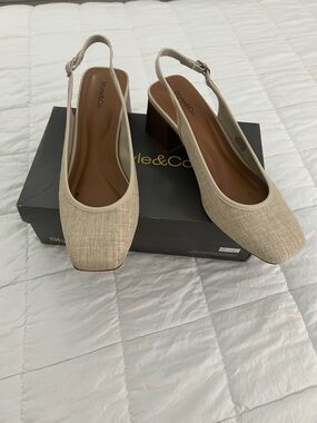 Style & Co. Neutral Beige Linen Slingback Block Heel Mules